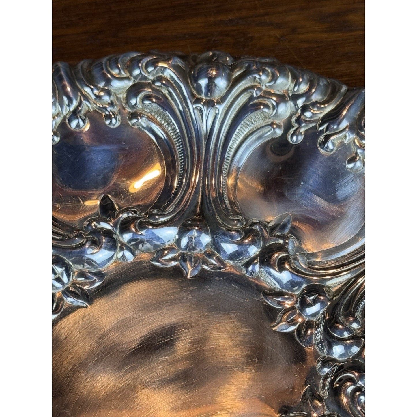 Gorham Repoussé Serving Tray Silverplate Floral Scroll Round 10.5” Vintage