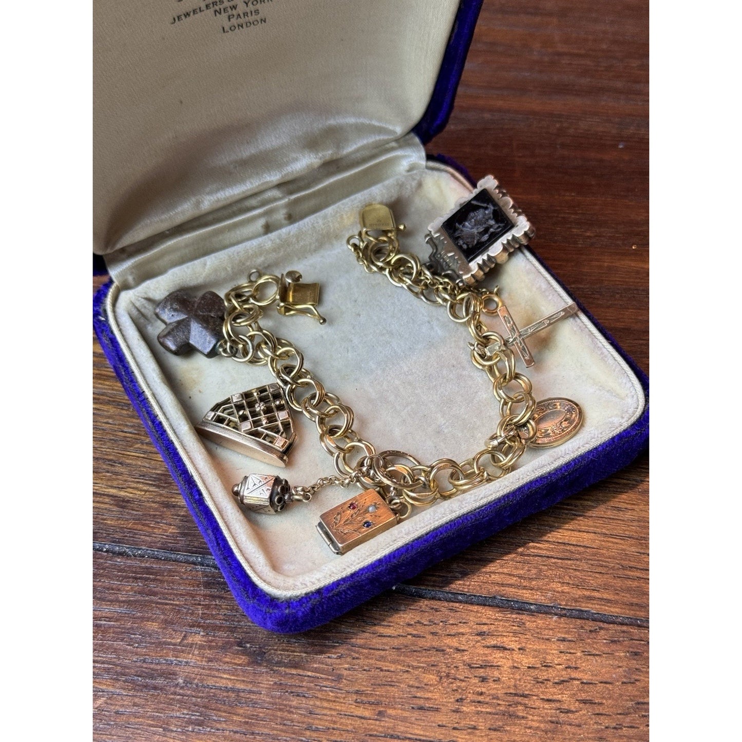 Gold Filled-Charm Bracelet Victorian Edwardian 7 Charms - Fobs 6.75”