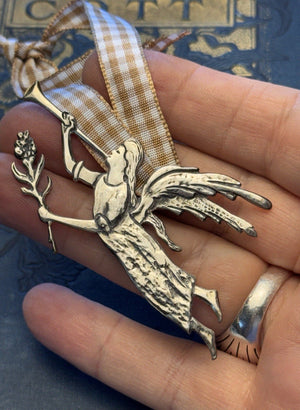 Sterling Silver Angel Ornament Schwarzschild Christmas Trumpet Vintage 3” x 1.5”