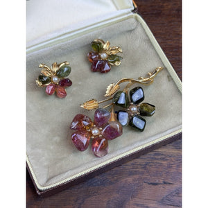 Vintage BARCS Stone Flower Brooch Earrings Set C725 Goldtone Australia