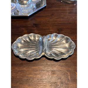 Silverplate Double Shell Dish Nut Candy Relish Bowl Serving Dish 10.75” Vintage