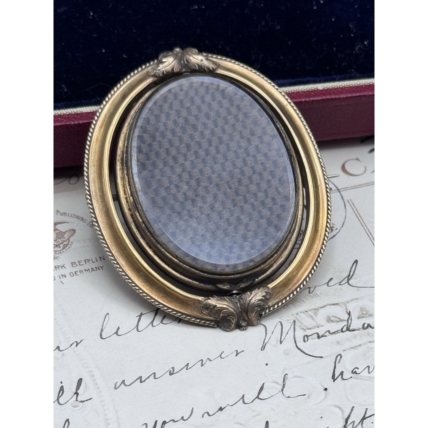 Victorian Gold Filled Mourning Brooch Swivel Hair Photo Portrait 2” ANTIQUE