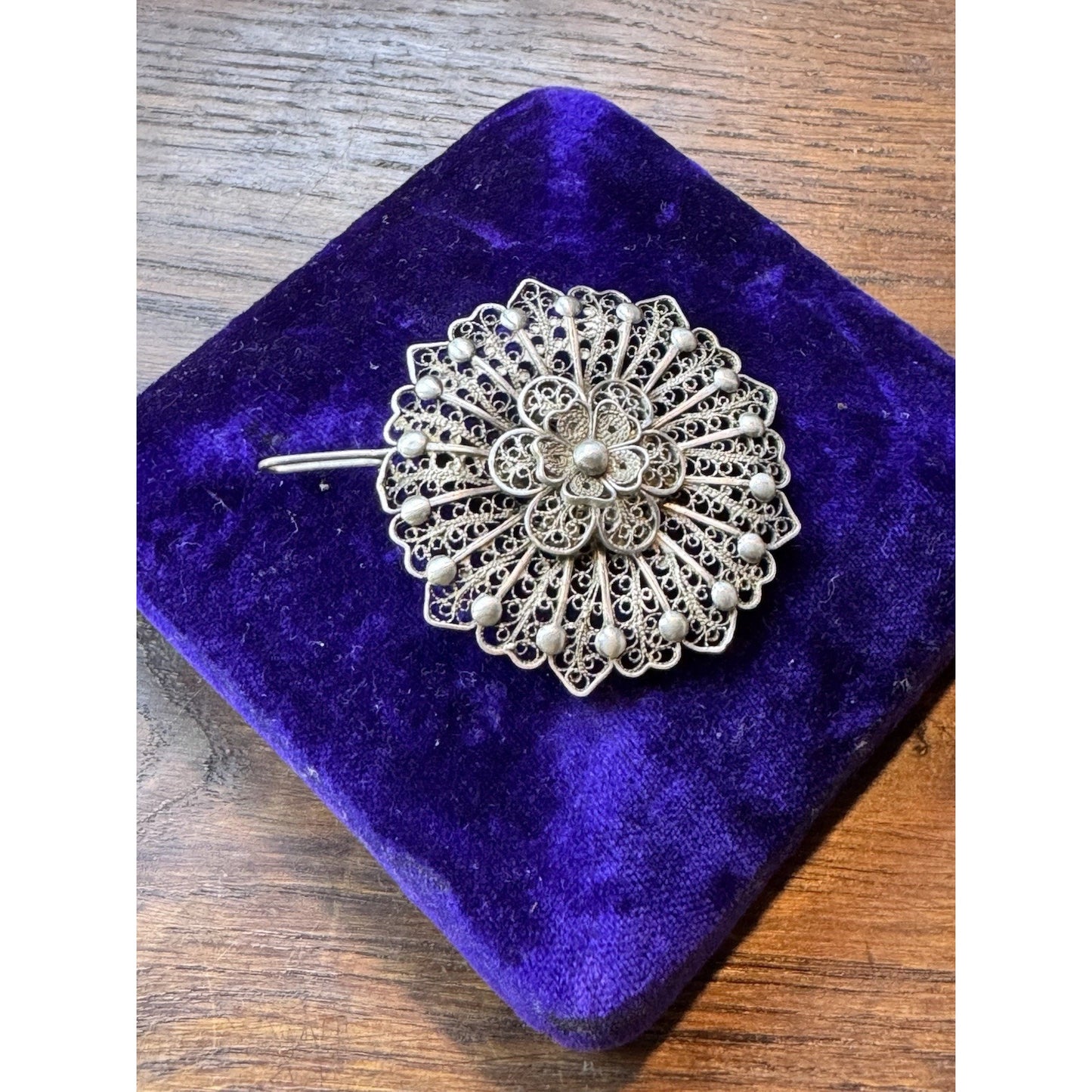 Vintage Silver Filigree Flower Pendant Tested Silver 1.75” Statement Jewelry