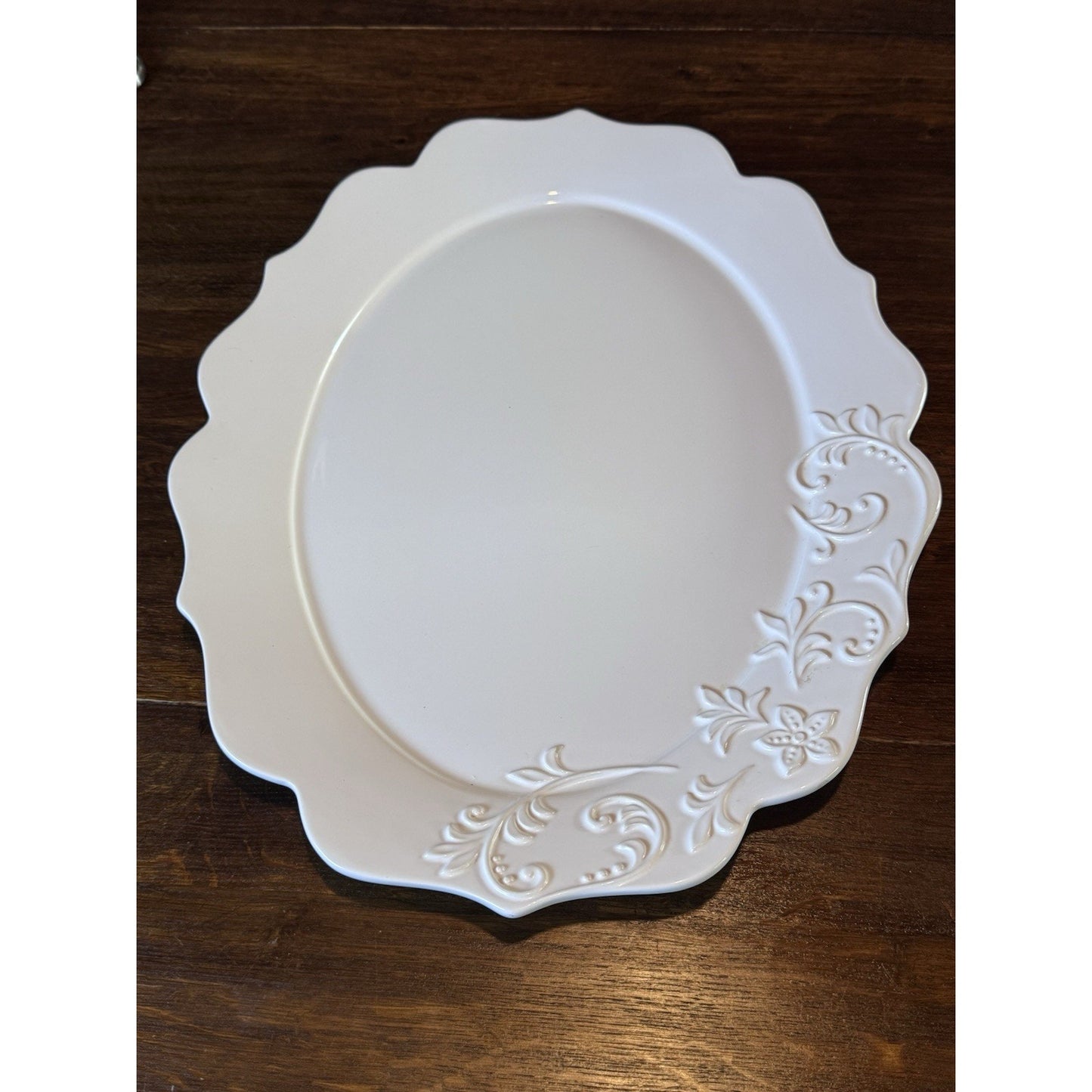 White Ceramic Serving Platter SERIAT Portugal Scalloped Floral 19.25”