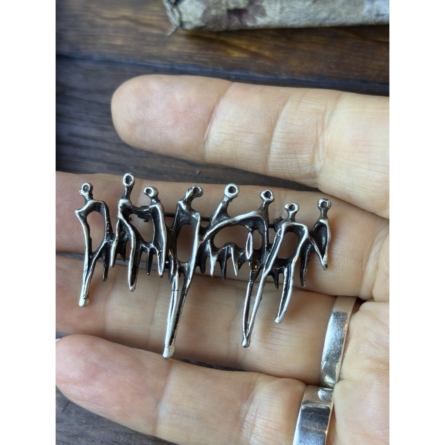 Aharon Bezalel Brooch Sterling Silver Brutalist Figural Mid Century Modern 2”