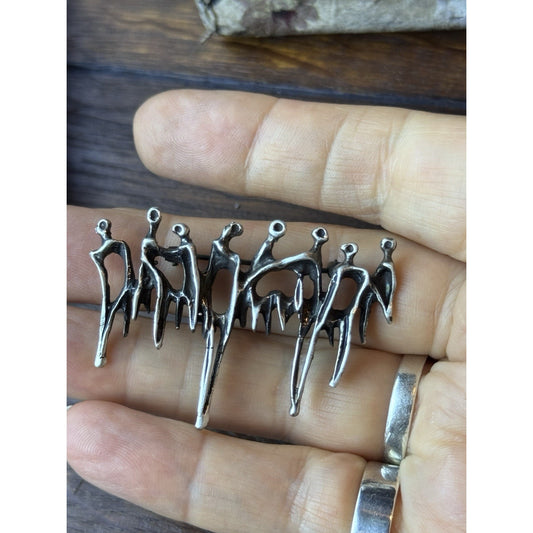 Aharon Bezalel Brooch Sterling Silver Brutalist Figural Mid Century Modern 2”
