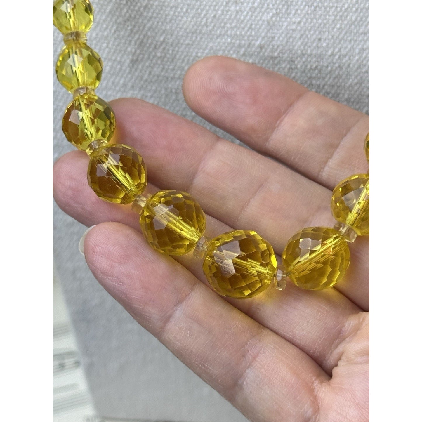 Vintage Lemon Glass Bead Necklace Faceted Graduated 27” No Clasp Czech Style