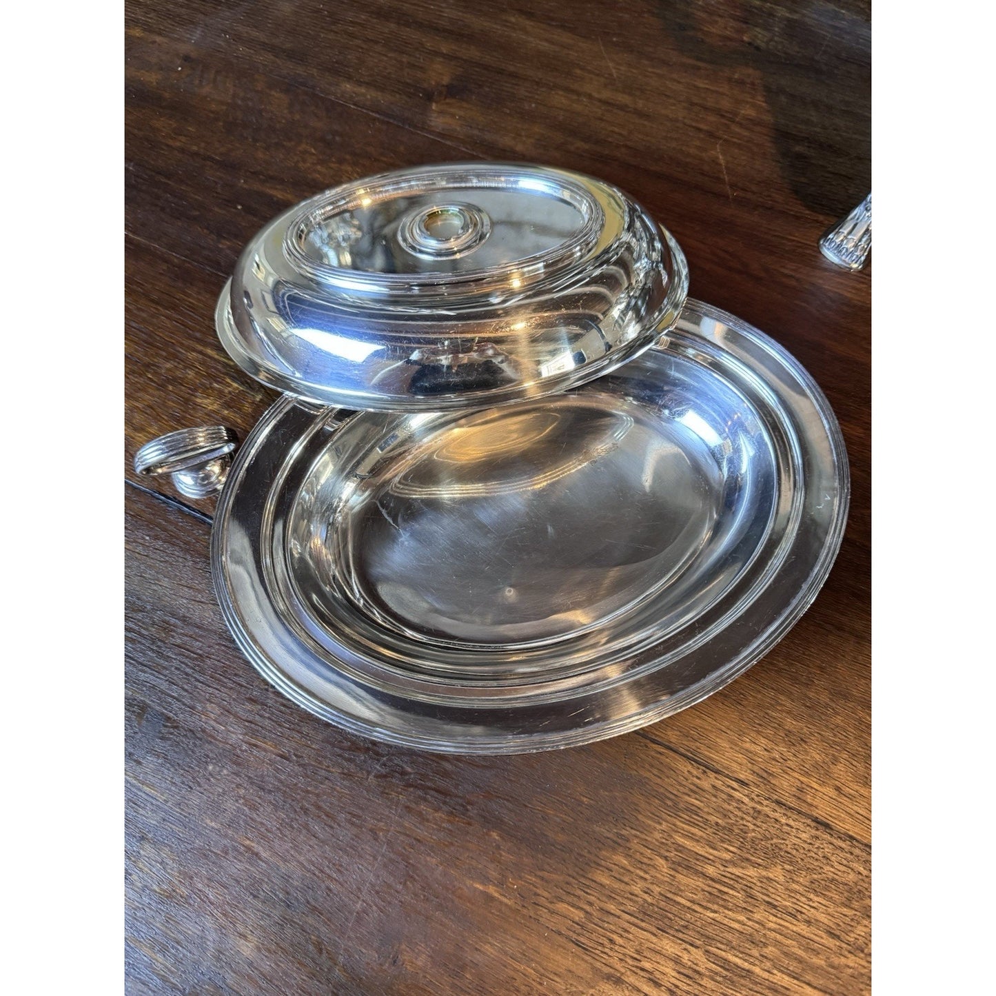 Silverplate Covered Serving Dish on Nickel with Removable Handle