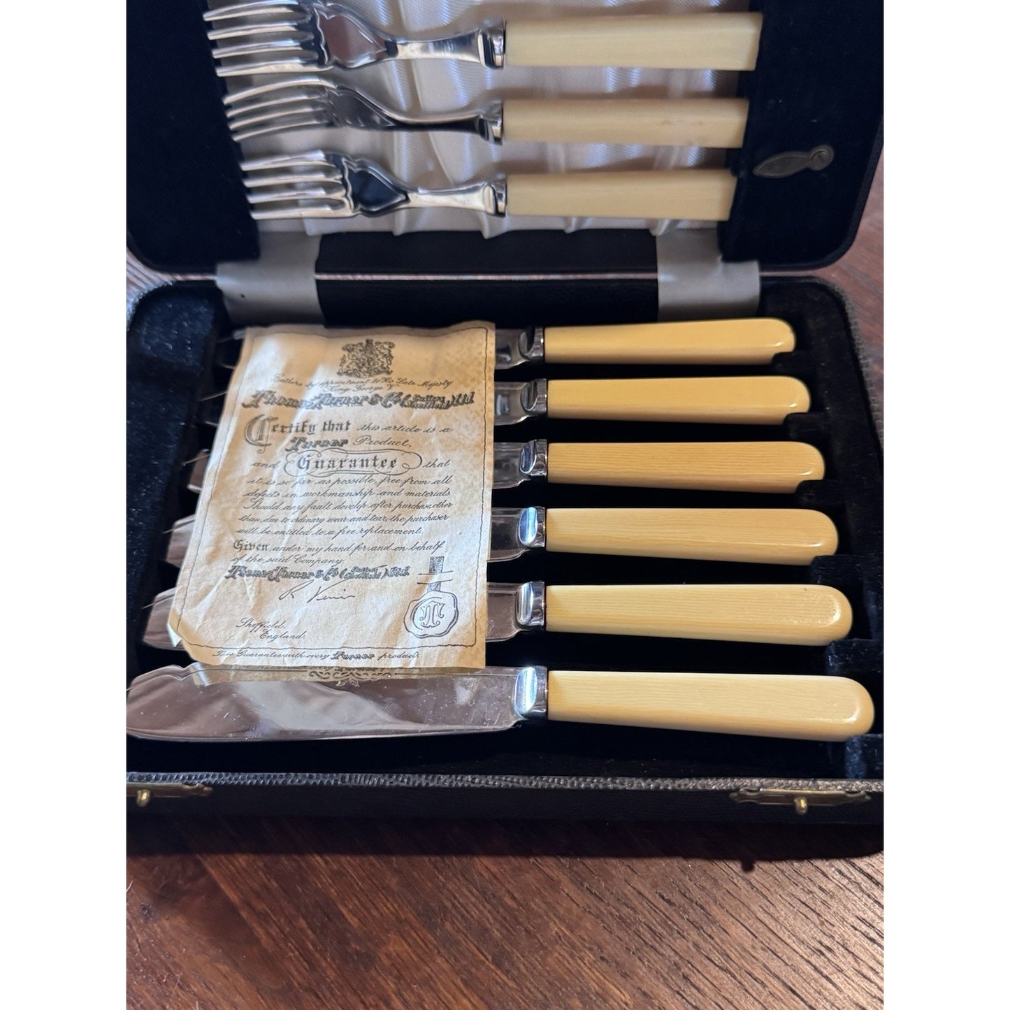Sheffield Fish Knives & Forks Celluloid Handles Chrome Nickel Silver Boxed Set