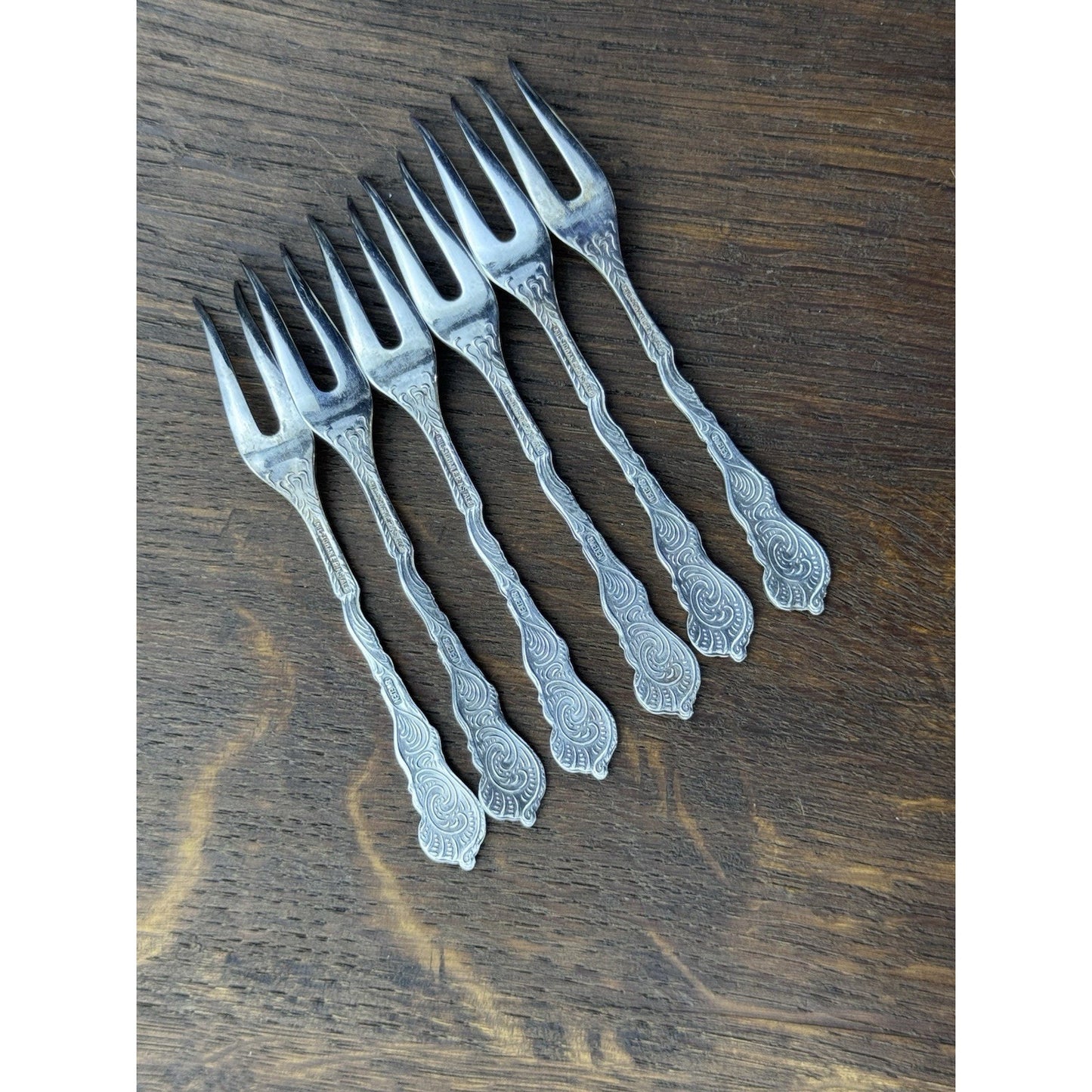 Vintage Nils Johan Hors d’Oeuvres Forks Set 6 EPNS Sweden Silverplate