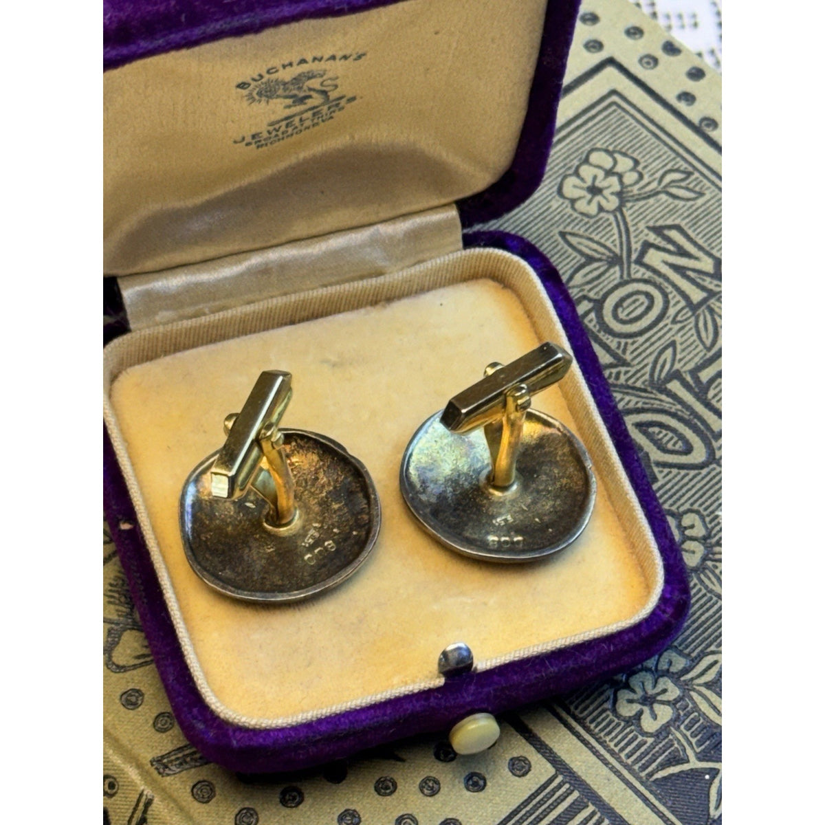 800 Silver Cufflinks Zeus Coin Gold Wash Greek Mythology Round Vintage .87” Pair