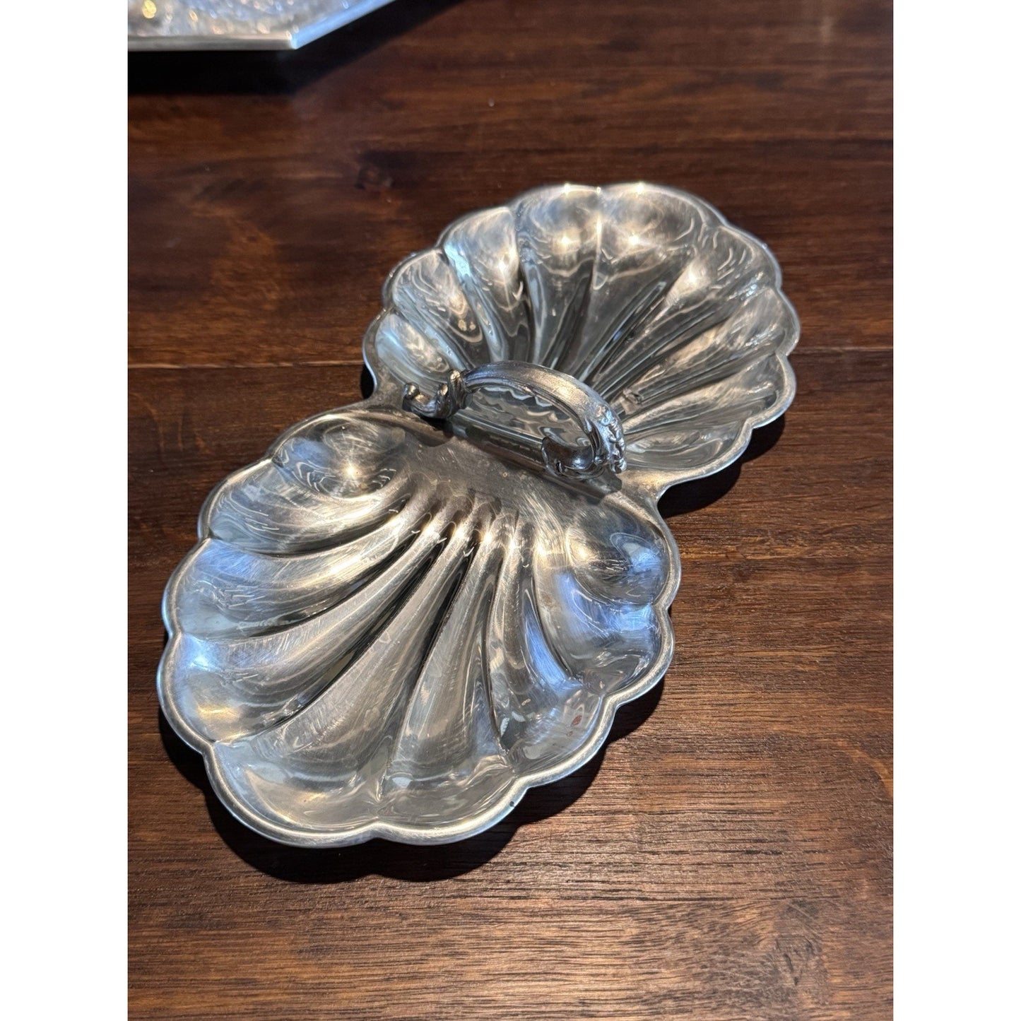Silverplate Double Shell Dish Nut Candy Relish Bowl Serving Dish 10.75” Vintage