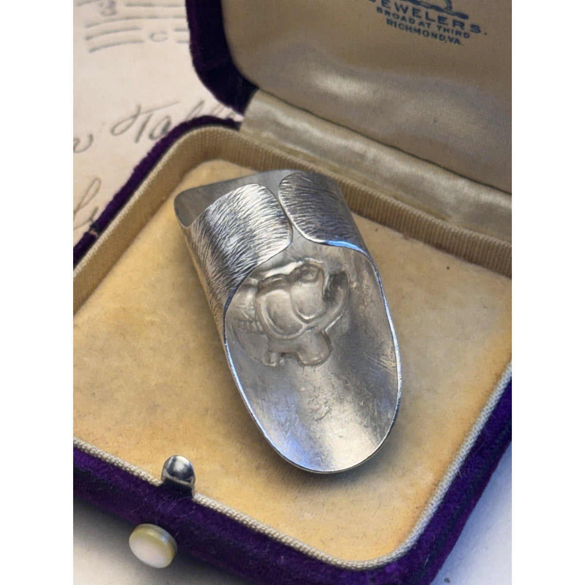 Artisan Silver Ring ELEPHANT Thailand Adjustable Size 8 Statement 2” Tested