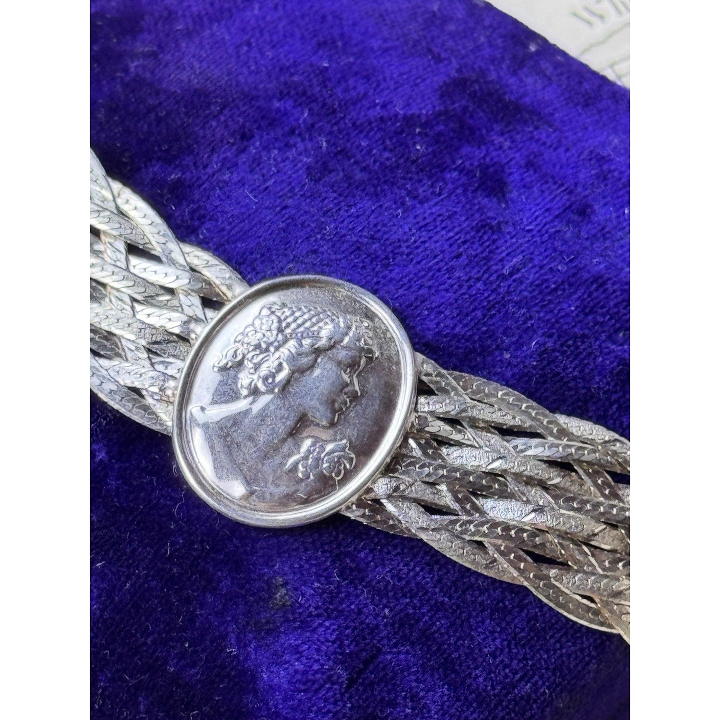 Cameo Multi Strand Braided Necklace Sterling Silver 16” Italy .75” Wide