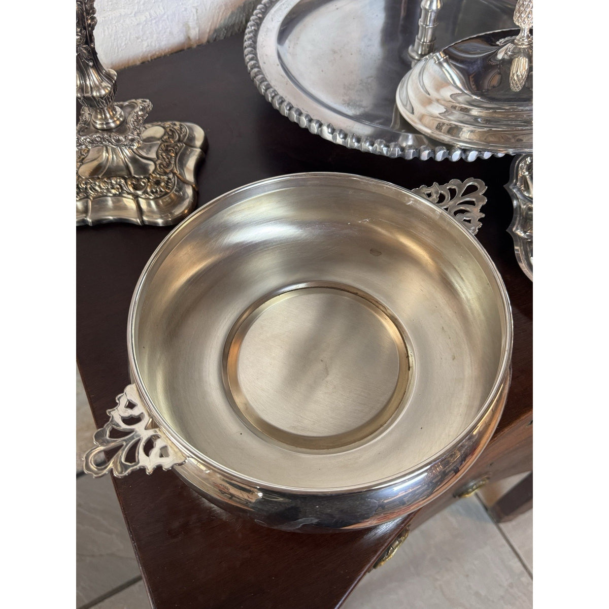 Silverplate Casserole Server Sheffield Silver Co Pyrex Insert Pinecone Lid 9”