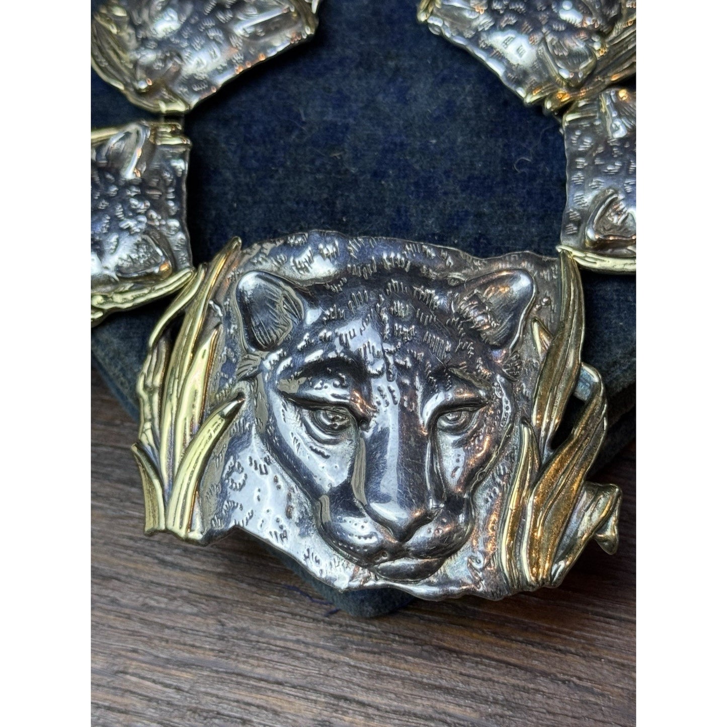 Sterling 925 Leopard Necklace Earrings Set Panther Big Cat Artisan Statement
