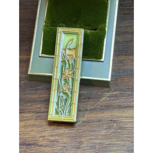 Mark Twain House Lilies Window Pin Enamel Stained Glass Replica Brooch 2.25”