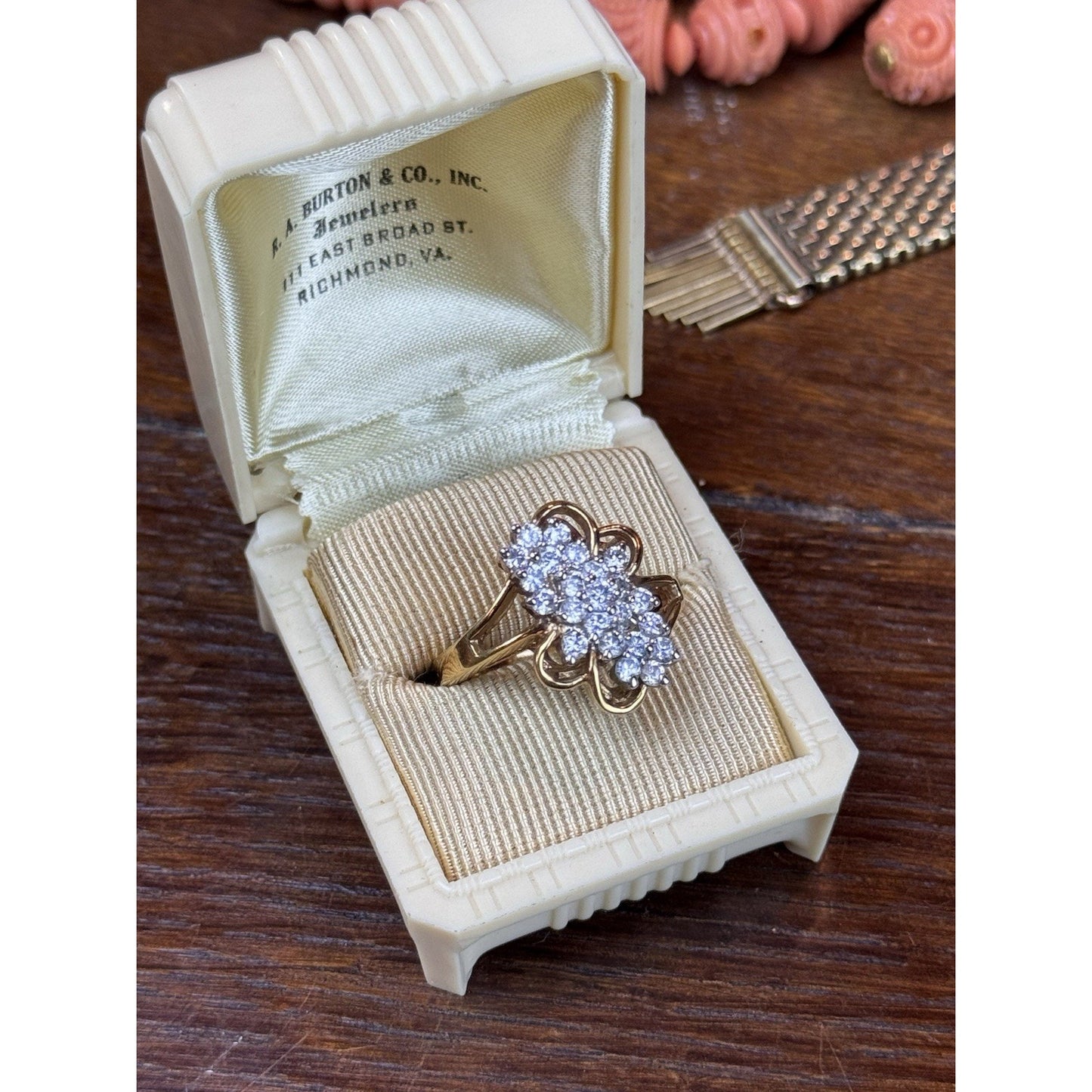 Vintage Goldtone Clear Rhinestone Cluster Cocktail Ring Size 10.75