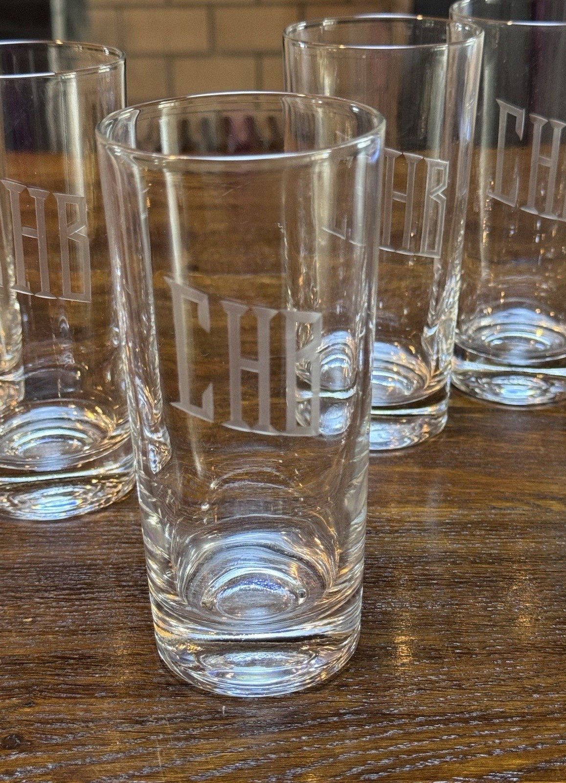 Set 6 Monogram CHB Highball Glasses Tall Cocktail Tumblers 6.25”