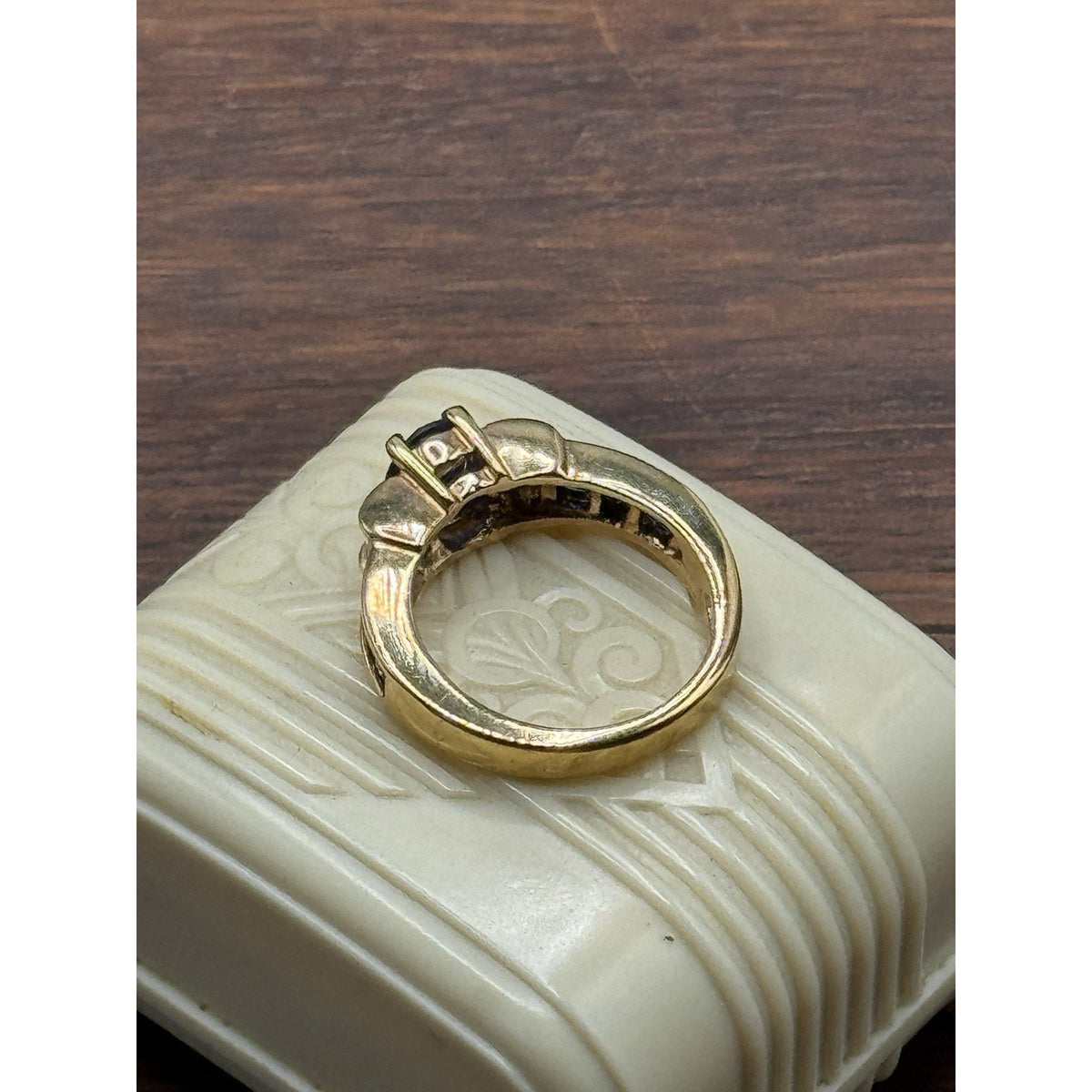 Goldplated Ring Blue Rhinestone Oval Baguette Cocktail Statement Size 7.75