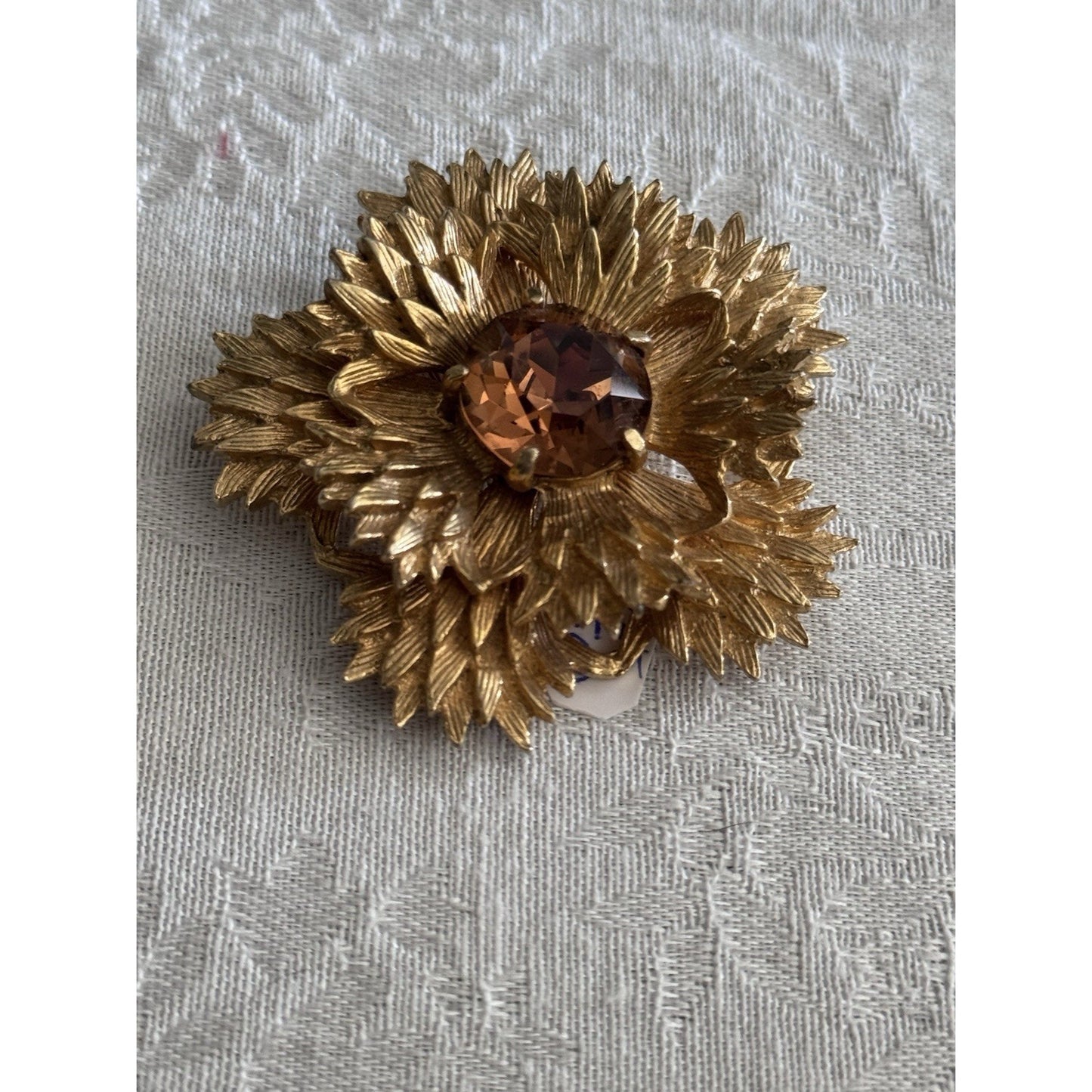 Benedikt NY Brooch Brutalist Smokey Rhinestone Star Burst Signed 2.5”