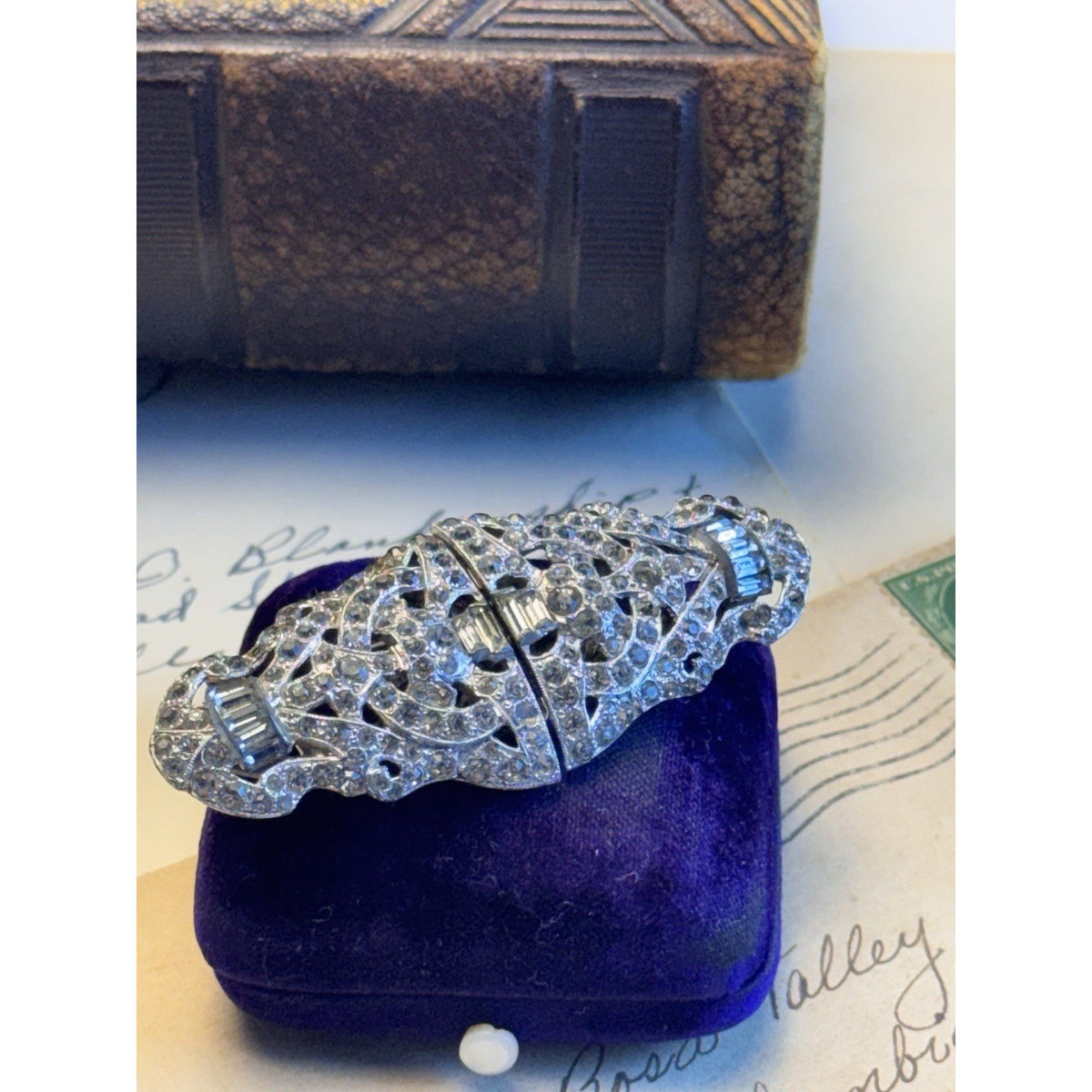 Coro DUETTE Dress Clip Brooch Art Deco Rhinestone Patent 179886