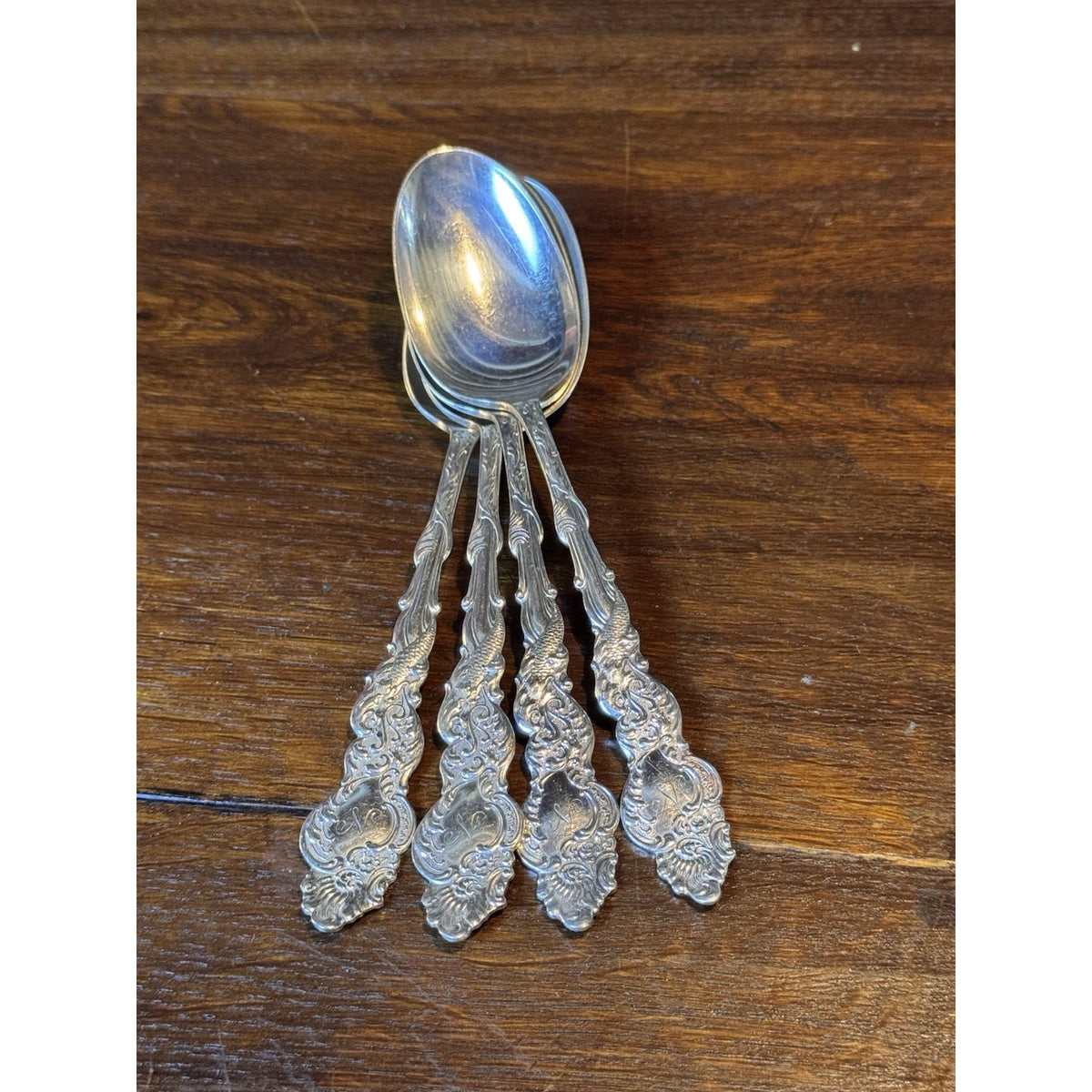 Silverplate Dinner Spoons 1847 Rogers Columbia Set Of 4 Ornate Monogram N 8.25”