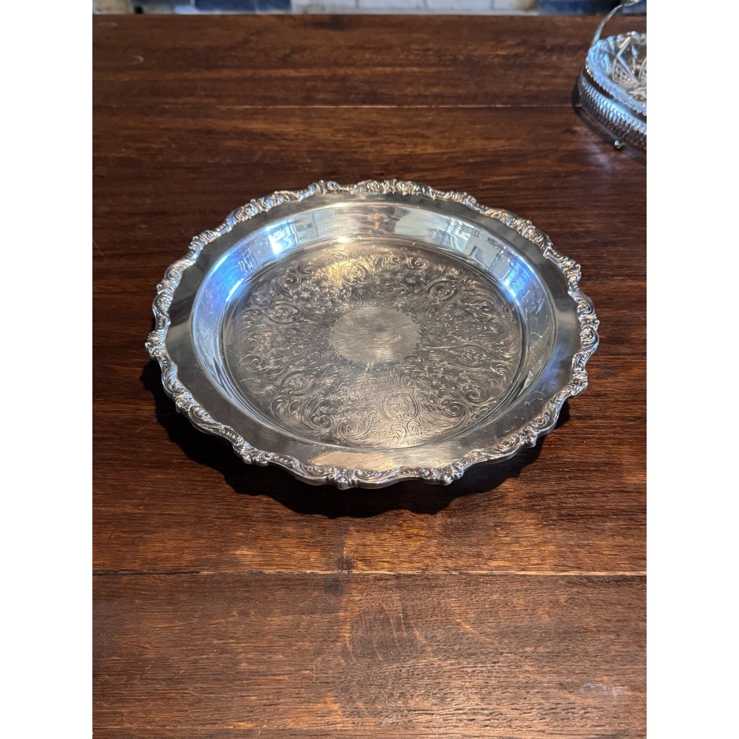 Silverplate Footed Round Serving Tray 11.75” Deep VINTAGE