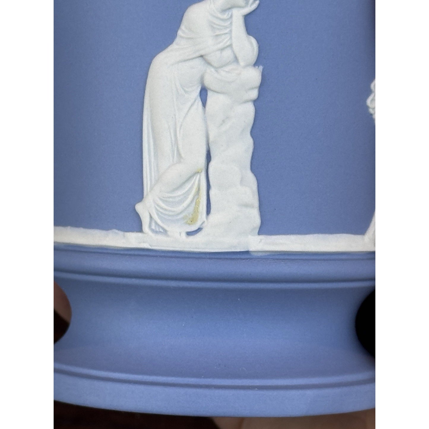 Vintage Wedgwood Jasperware Vase Blue White Classical Figures Grapevine 6” READ!