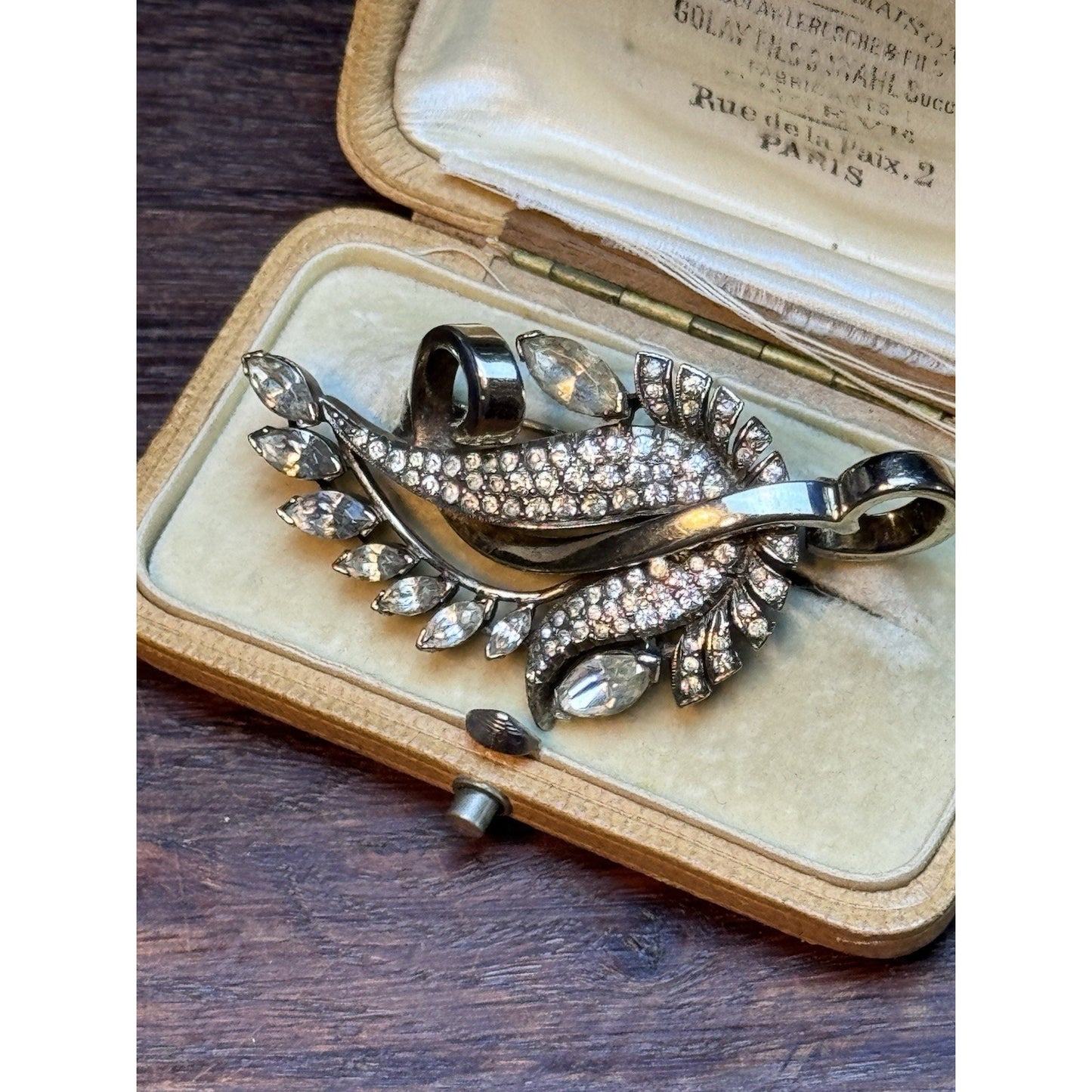 Vintage Pennino Sterling Brooch Clear Rhinestone Floral Spray 2.5” Signed