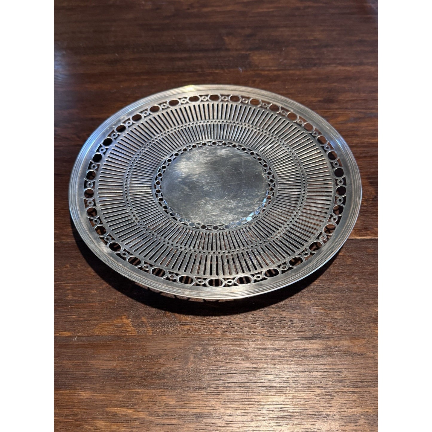 Silverplate Cake Plate Pierced Petit Fours Serving Plate Meriden 10” Vintage