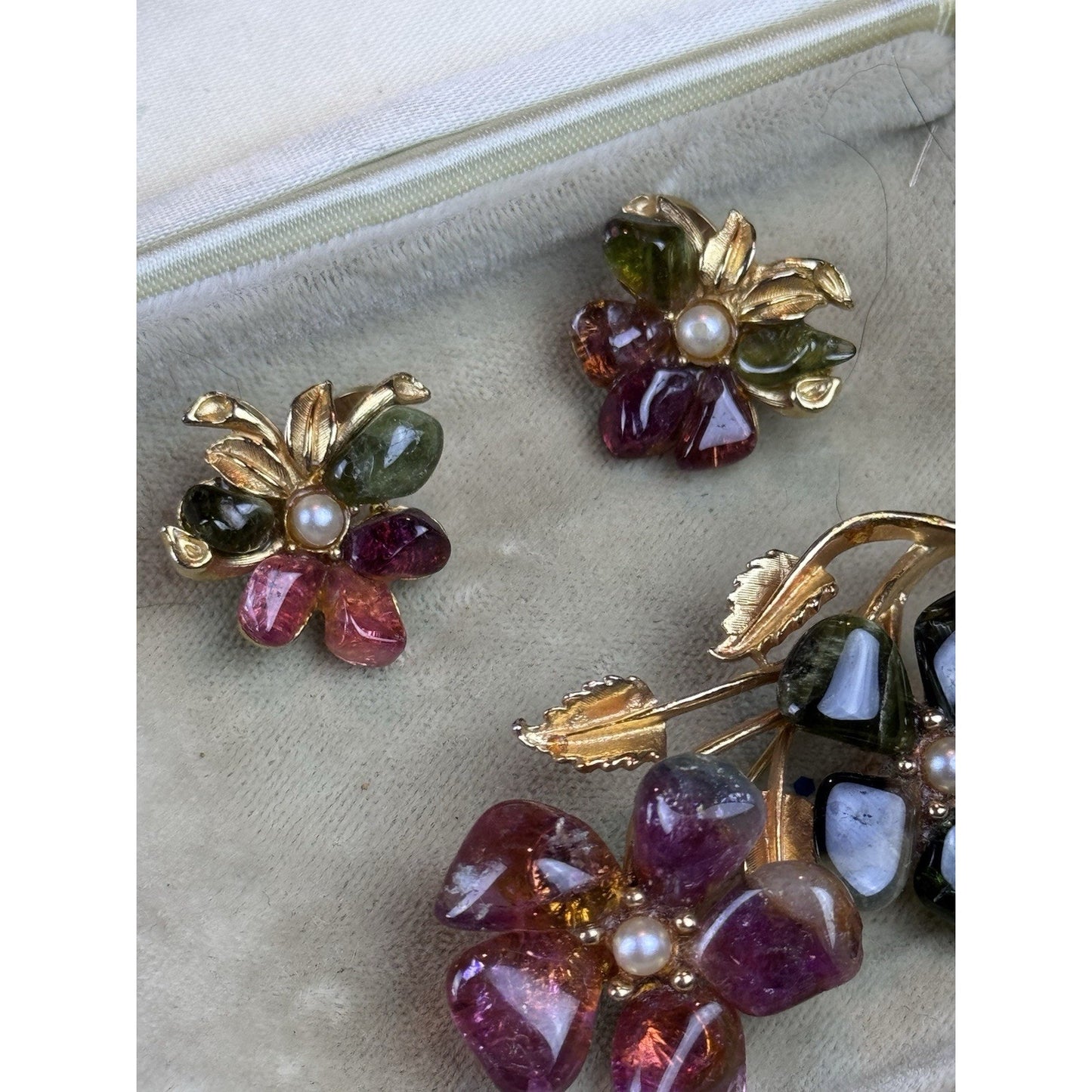 Vintage BARCS Stone Flower Brooch Earrings Set C725 Goldtone Australia