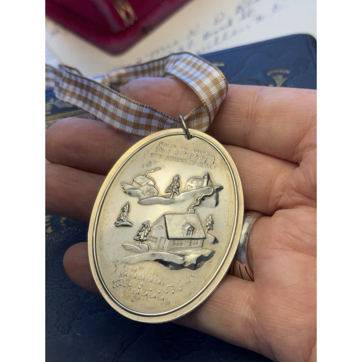 Sterling Silver Ornament Towle 1979 Holly Deck The Halls Christmas 2.5” x 1.75”