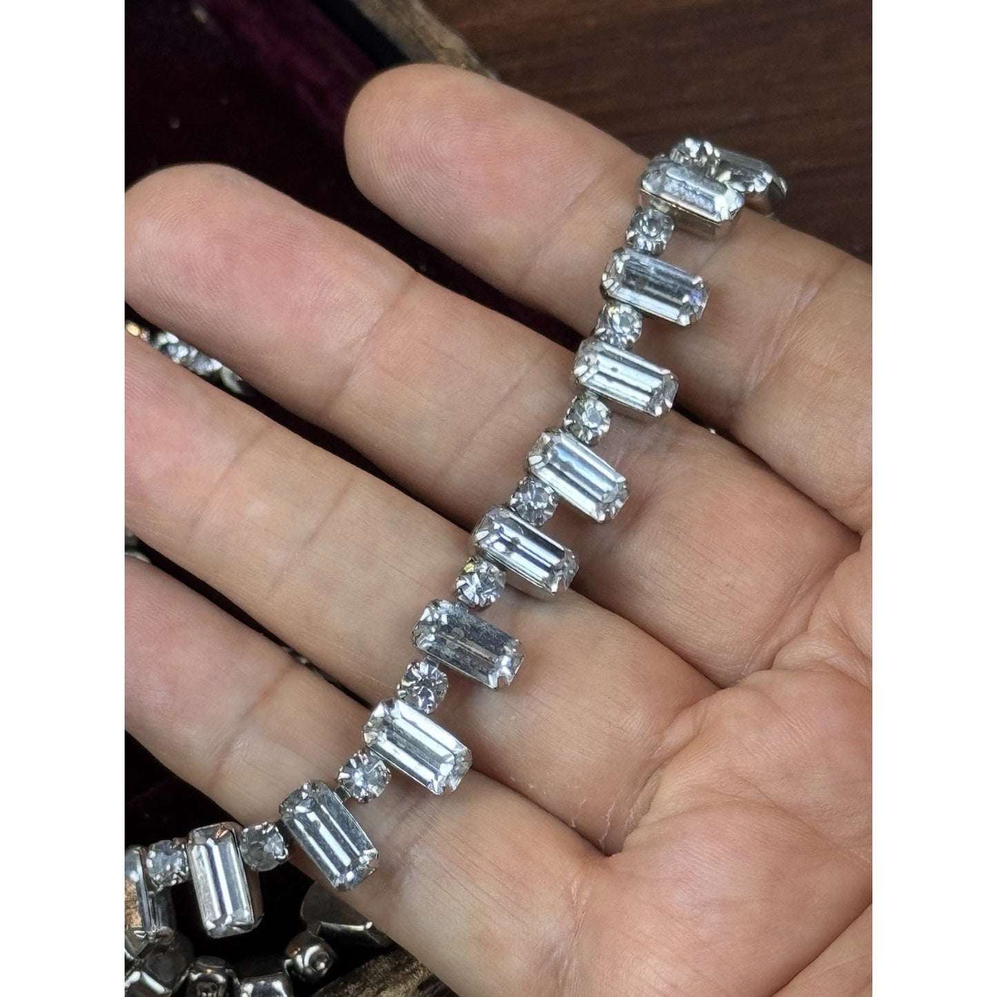 Vintage WEISS Necklace Clear Rhinestone Baguette Fringe – Signed – Circa 1950s