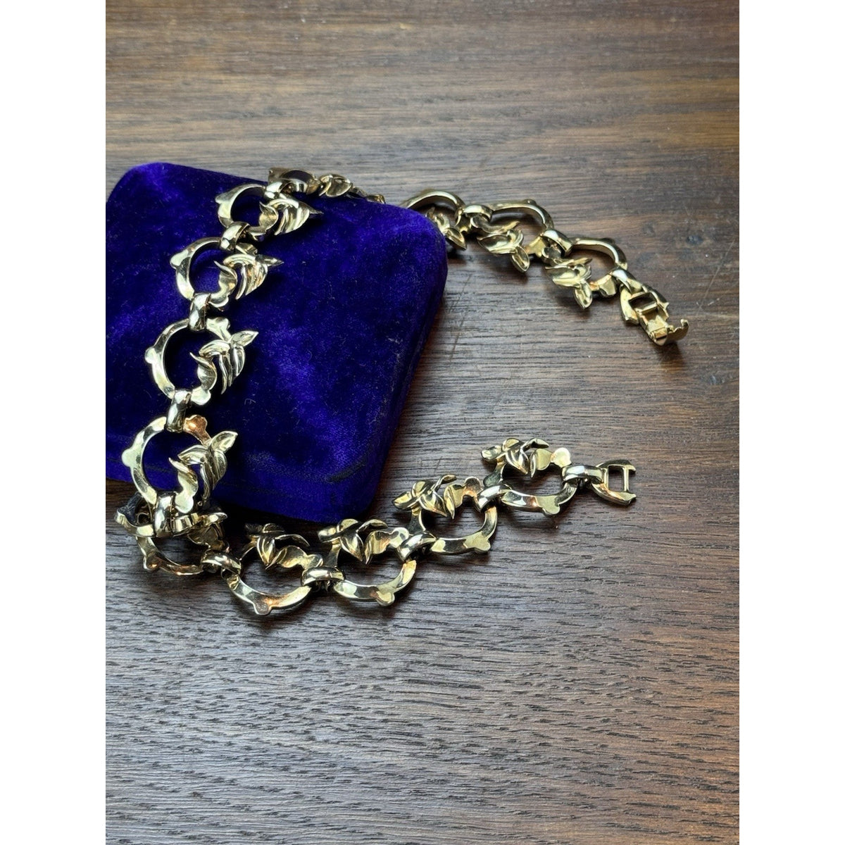 Vintage Tara Goldtone Floral Link Statement Necklace 15.5” x 1” Signed