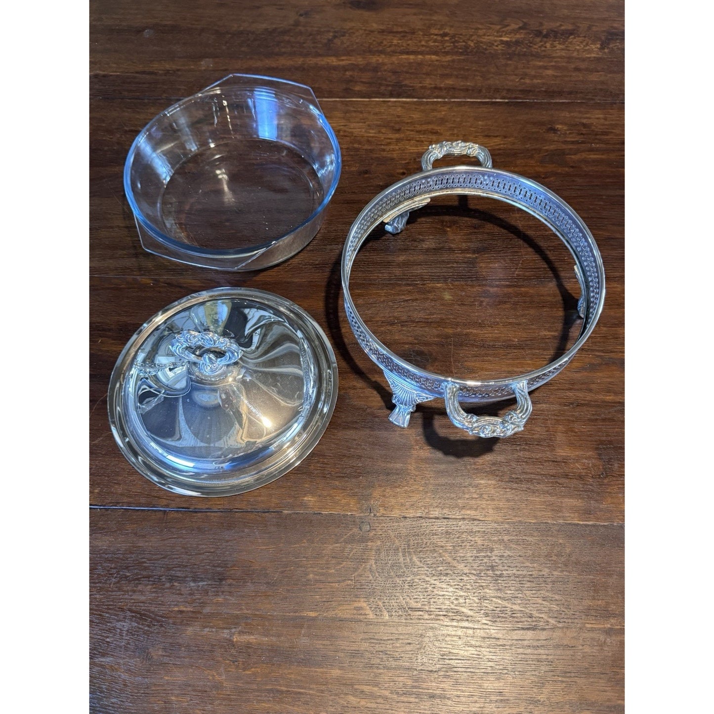Silverplate Covered Serving Dish Marinex Glass Insert Footed