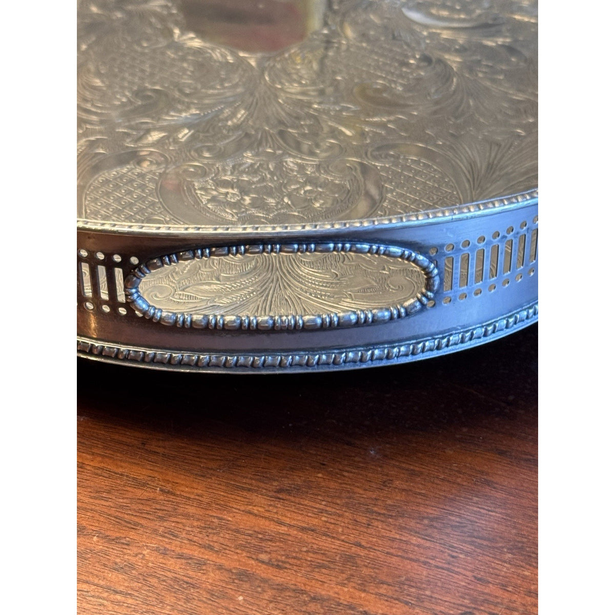 Silverplate Gallery Tray SHEFFIELD Serpentine Reticulated Chased Footed 18”