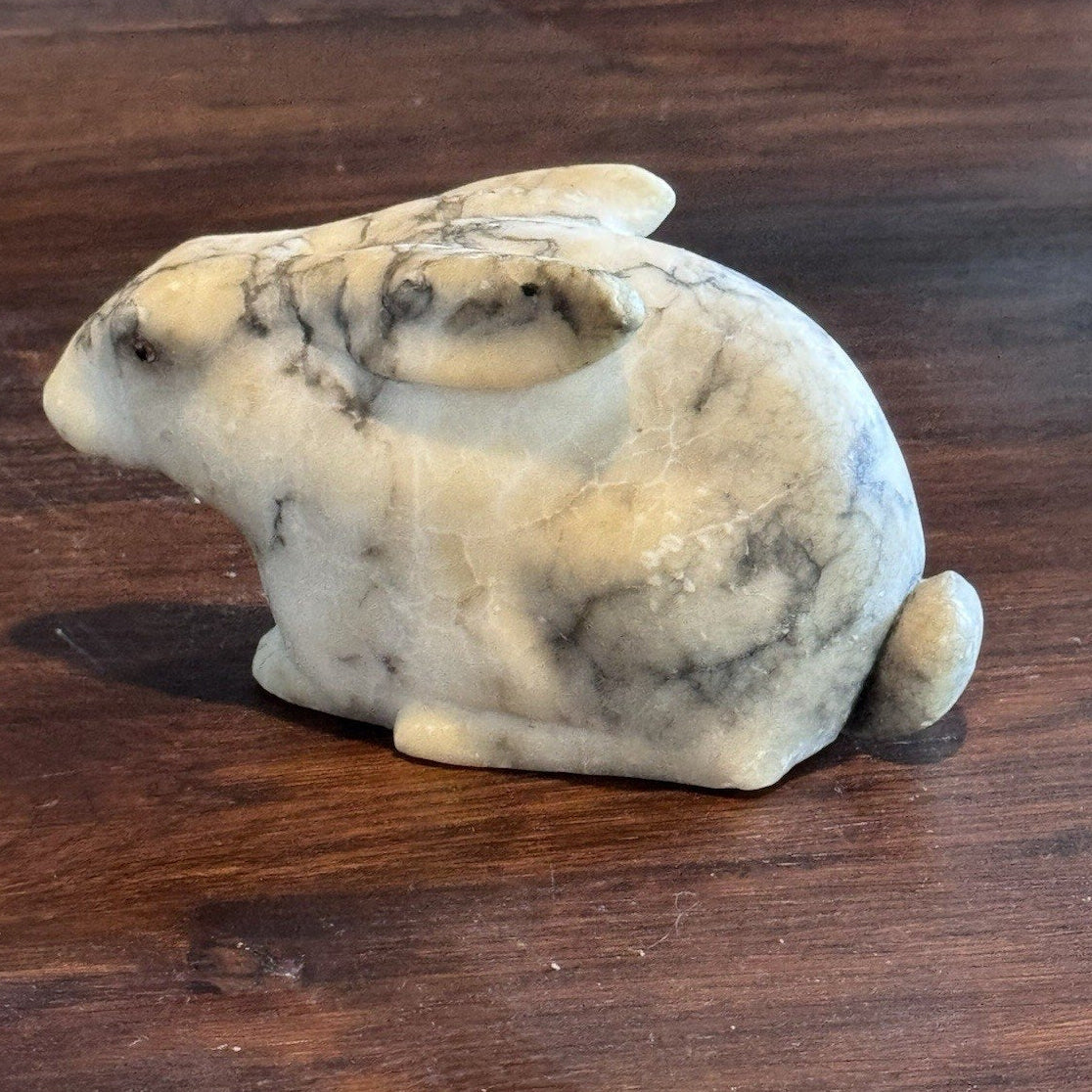 Alabaster Rabbit Figurine Hand Carved Marble Stone Bunny Sculpture 5.5”