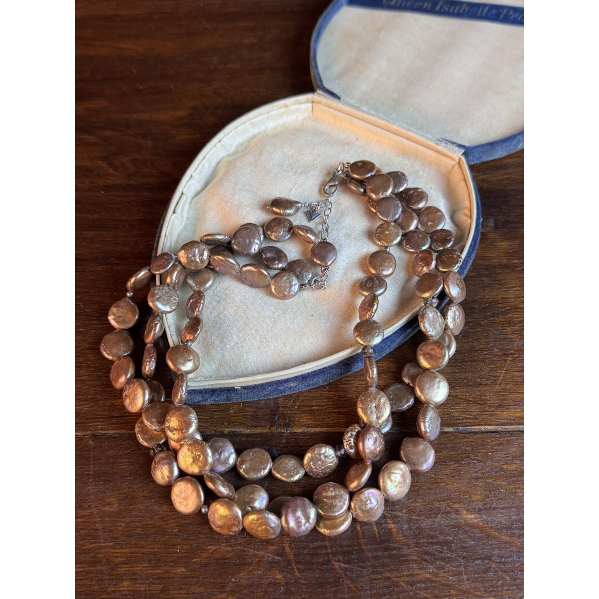 Silpada Bronze Coin Pearl Necklace 3 Strand Sterling Silver 11mm Extender 18”