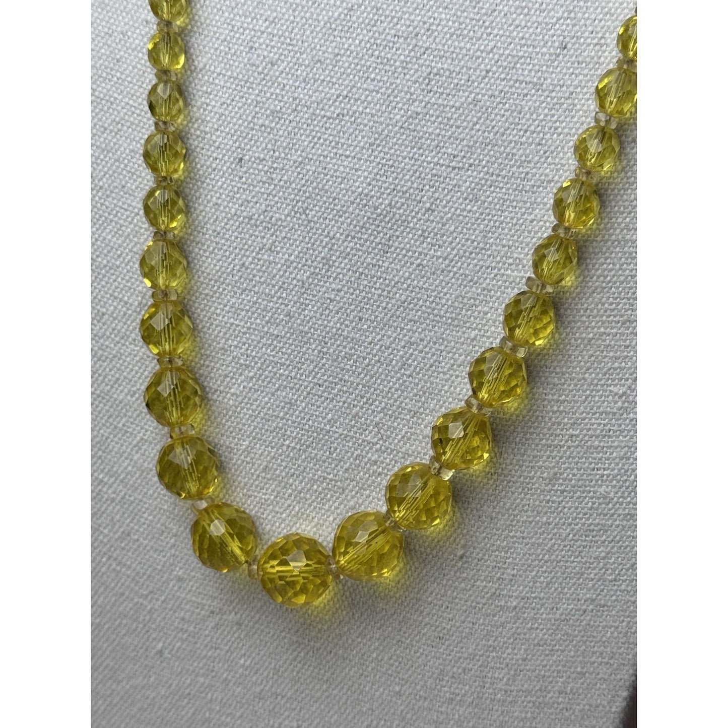 Vintage Lemon Glass Bead Necklace Faceted Graduated 27” No Clasp Czech Style