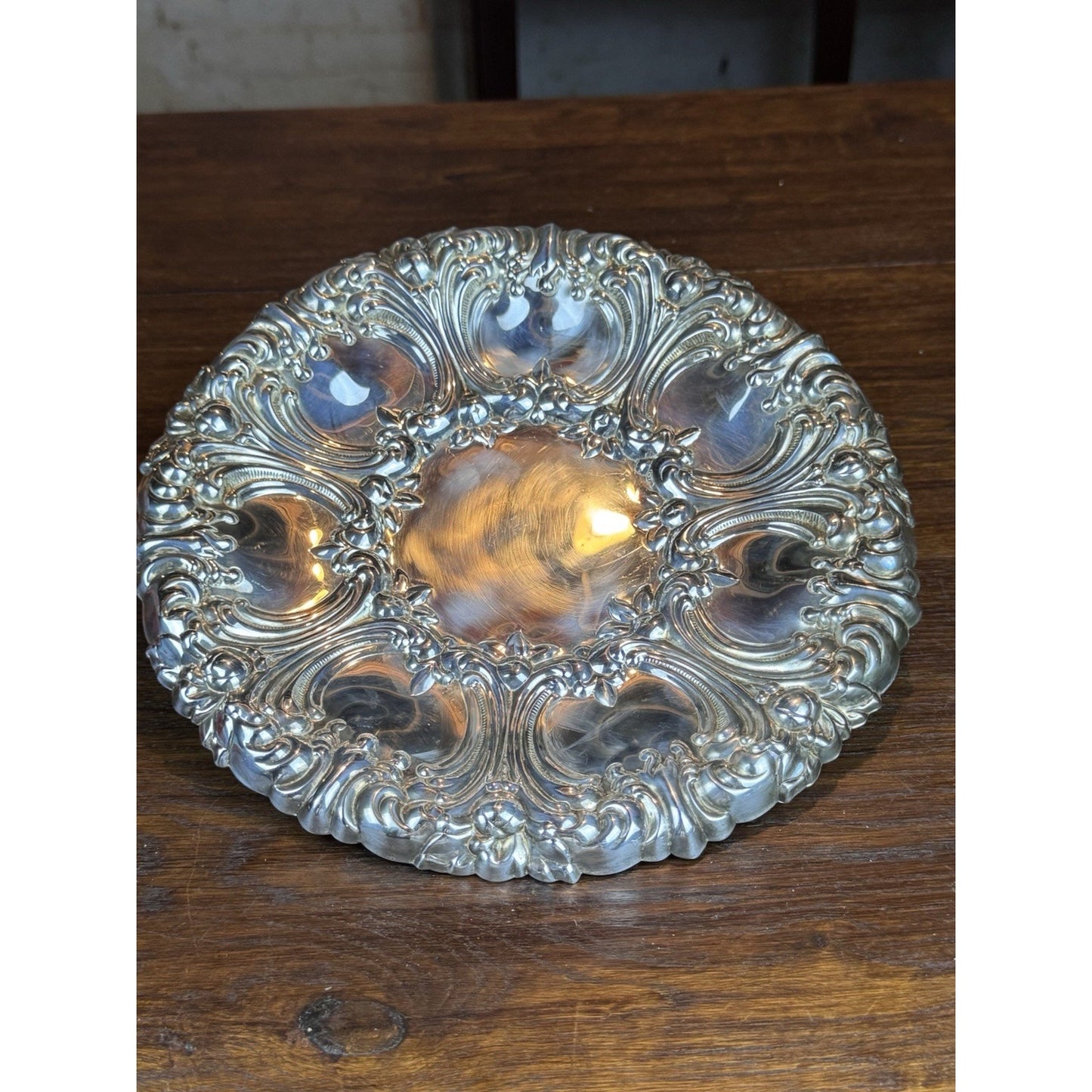 Gorham Repoussé Serving Tray Silverplate Floral Scroll Round 10.5” Vintage