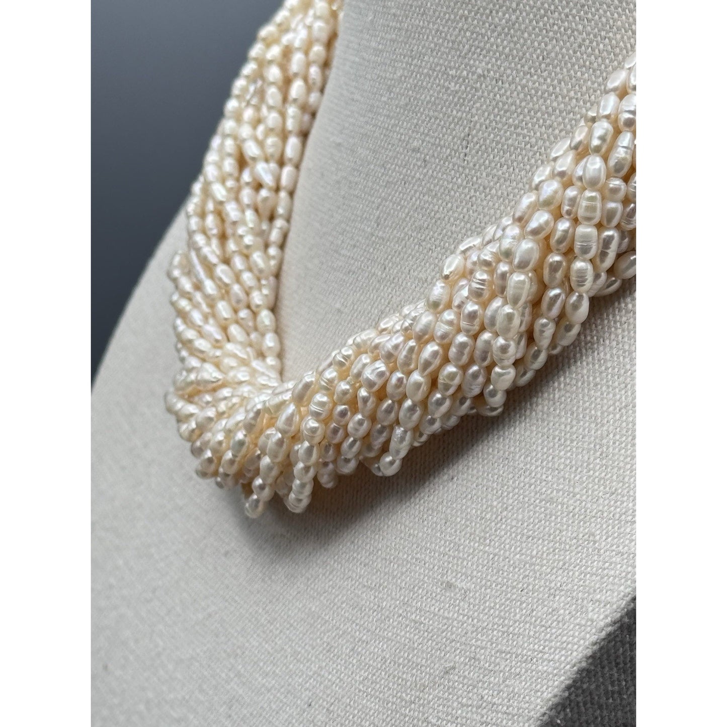 Natural Freshwater Pearl Necklace 19” Multi Strand Rice Pearl Goldtone Clasp
