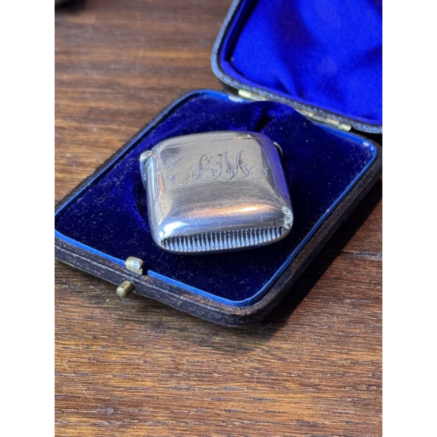 Antique Vesta Match Case Victorian Sterling Silver Birmingham 1.5” x 1.25” Mono