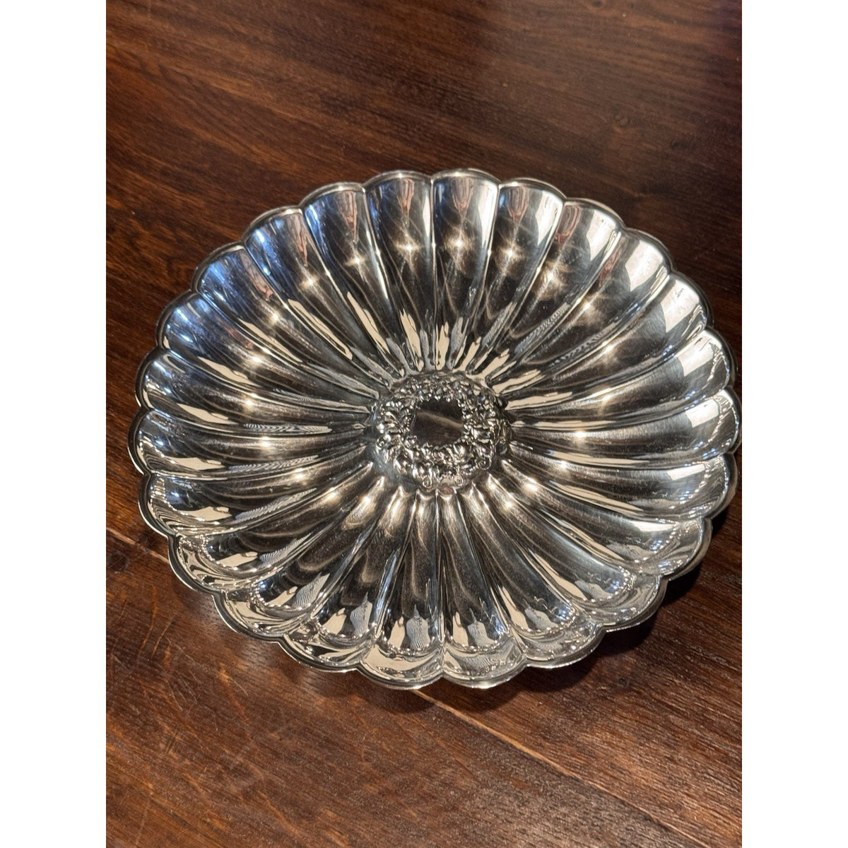 Wilcox Silverplate Serving Bowl Floral Wreath Fluted Scalloped 10.75”