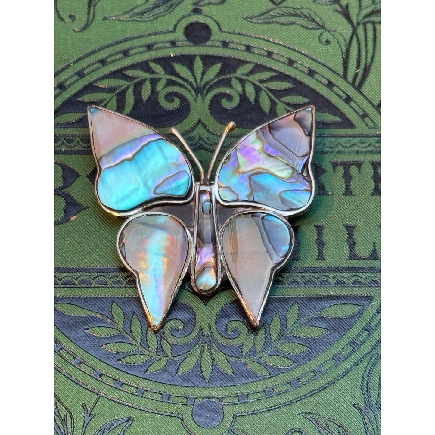 Sterling Butterfly Brooch Abalone Mexico 925 Iridescent Shell 1.5"