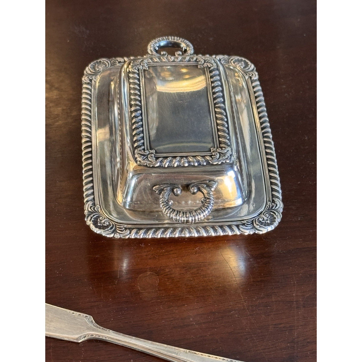 Silverplate Miniature Butter Dish With Lid & Spreader Vintage Set #A 4.5”