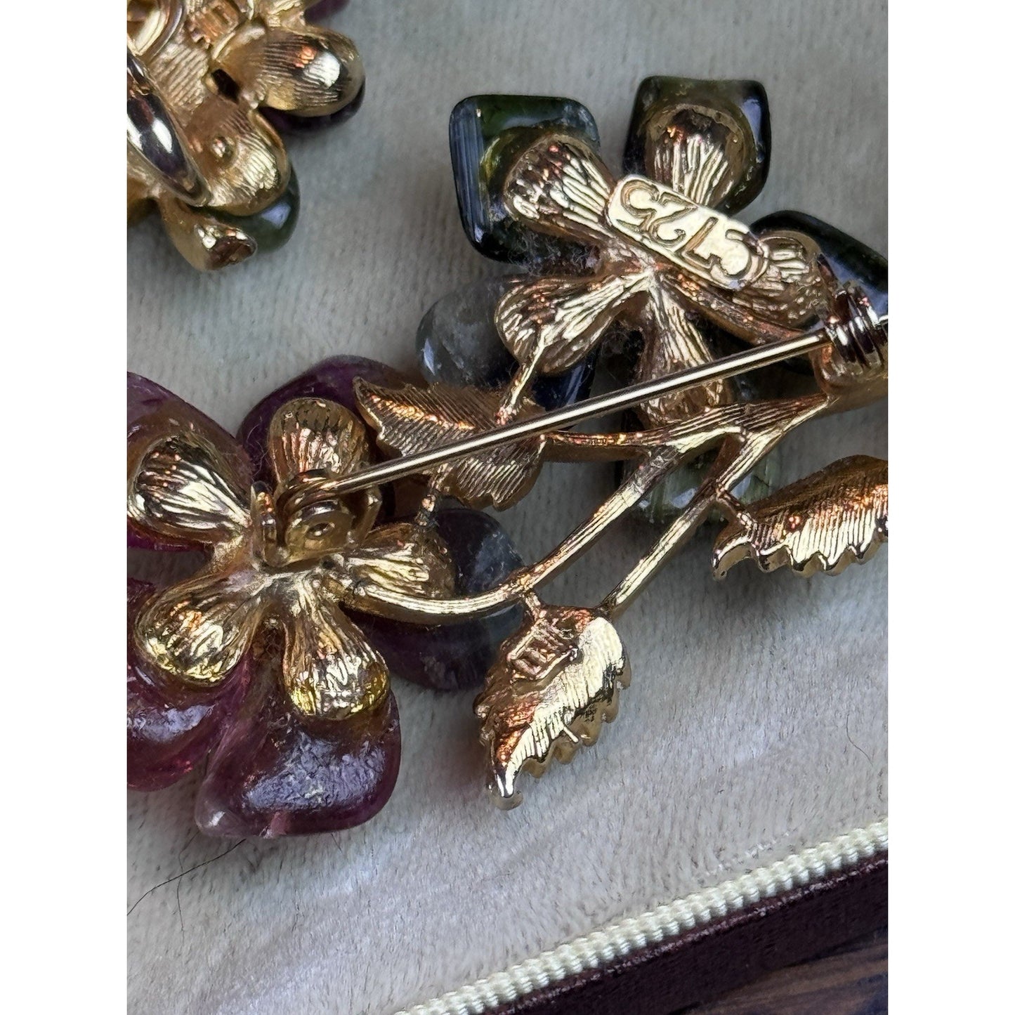 Vintage BARCS Stone Flower Brooch Earrings Set C725 Goldtone Australia