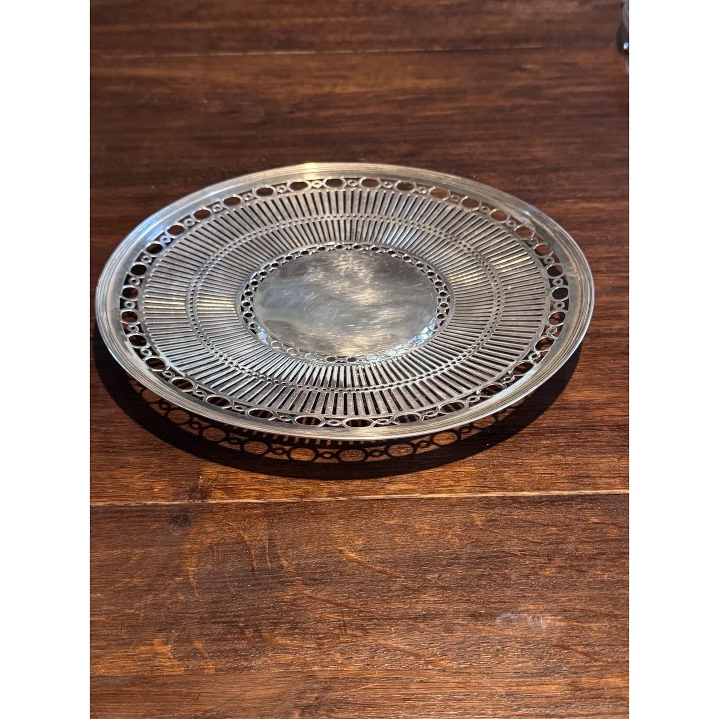 Silverplate Cake Plate Pierced Petit Fours Serving Plate Meriden 10” Vintage