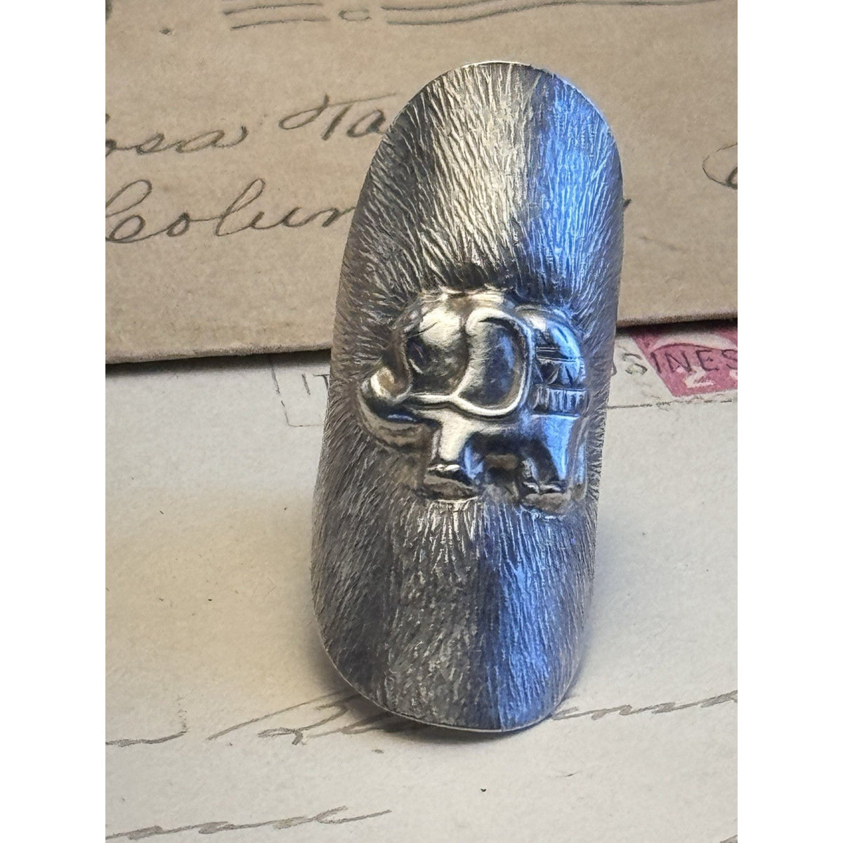 Artisan Silver Ring ELEPHANT Thailand Adjustable Size 8 Statement 2” Tested