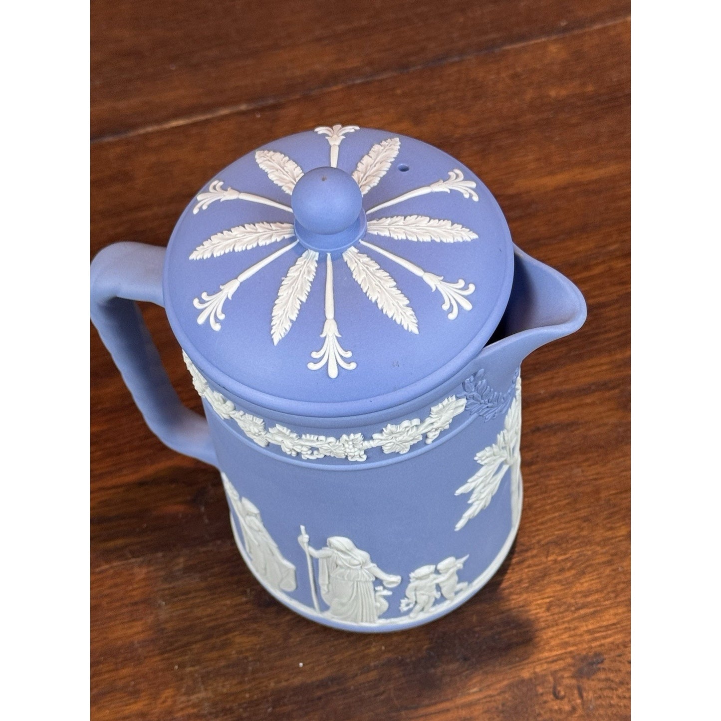 Vintage Wedgwood Jasperware Blue Dip Lidded Pitcher 6.5”
